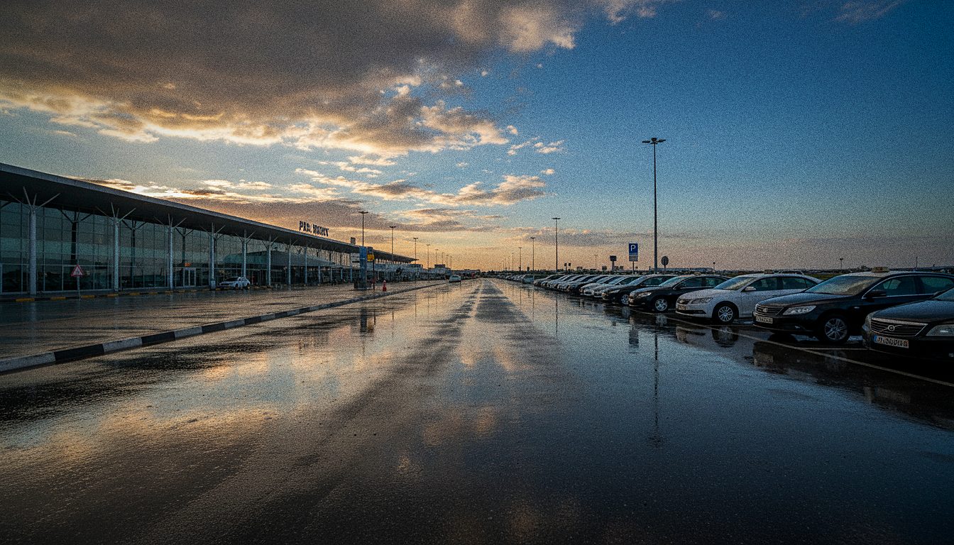 Taxistand vor der Ankunftshalle des Flughafens Paphos